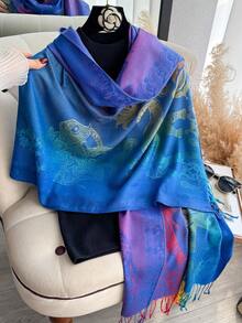 1 pezzo Sciarpa in jacquard con motivo paisley, elefante e floreale, scialle arcobaleno bohémien, leggera e versatile per la moda primavera/autunno, viaggi e fotografia