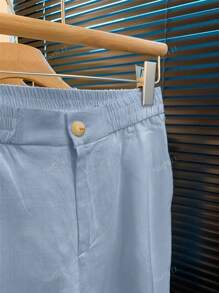 Conjunto de chaqueta y pantalones cortos de lino sin mangas informal/de verano para mujer