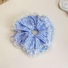 1pc Sweet Plaid Lace Scrunchie, Voluminous Bun Holder Ponytail Tie, Soft & Elegant Hair Accessory