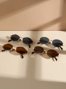 2 piezas Gafas vintage con montura de metal ovalada y con estilo para mujeres, accesorio de moda para verano, playa, al aire  viajes - Multicolor - Ver 11