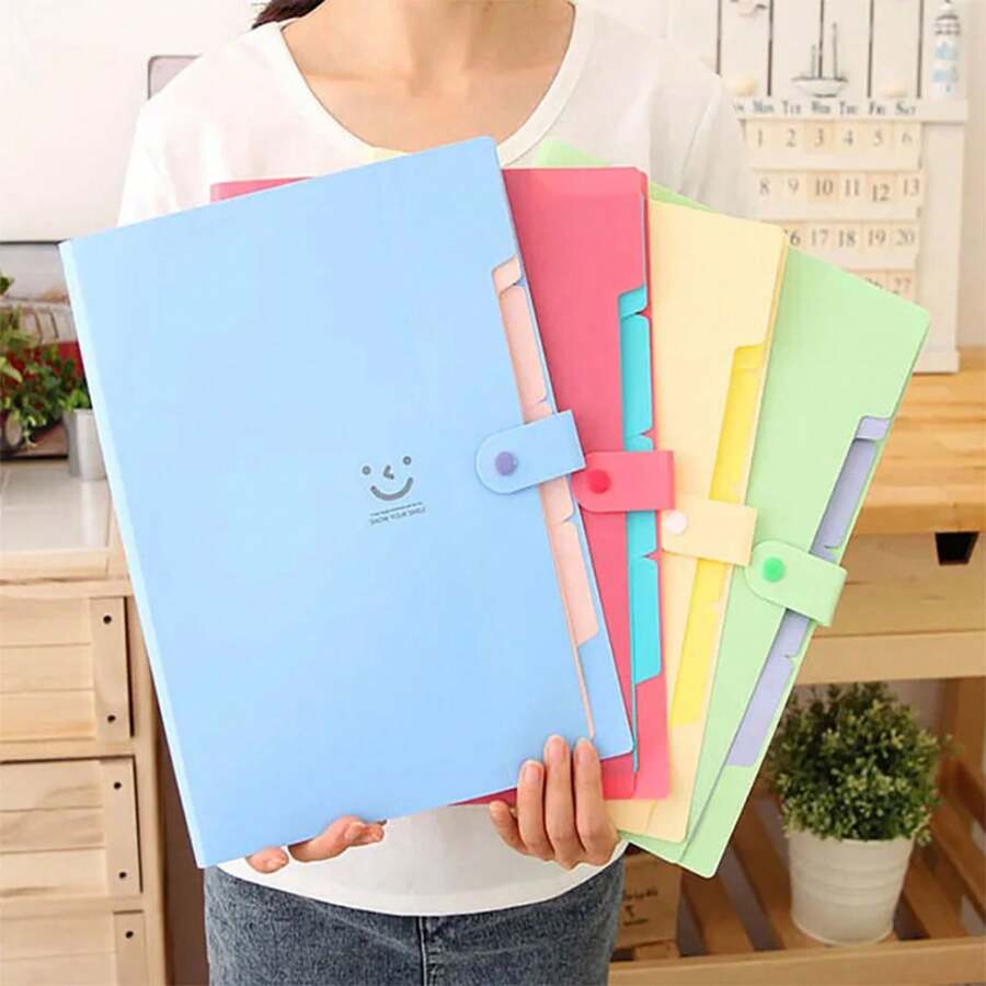 Carpeta de archivos acordeón clásica de 5 páginas - Bolsas de almacenamiento de documentos A4 con material plástico y soporte para rollo de prueba - Duradera y expandible - Verde - Ver 1