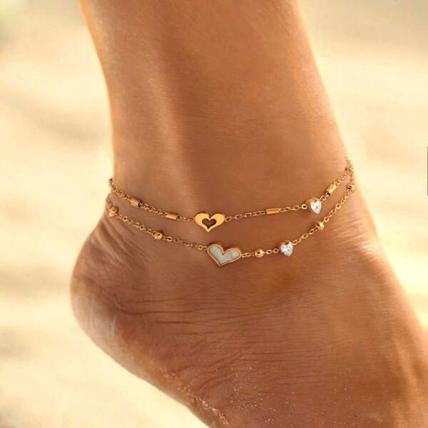 [Elegant Anklet] Hypoallergenic Stainless Steel Elegant Women Anklet | Heart-Shaped Shell Decor - Perfect Match For Casual Wear Or Valentine's Day Gift