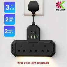 The New Multi-Functional Power Board/Socket/Strip Plug For 2025 Has 3 Power Sockets, Matched With (2 USB-A) (2 TYPE-C), Adjustable Three Color Lights, Suitable For Home And Office Use. - UK Plug(220-240V) - View 5