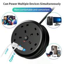 BoLick New Multifunctional Power Board/Power Socket/Strip Plug, Equipped With 4 Power Sockets, Matched With (2 USB-A) (2 TYPE-C), 2m/6FT Power Cord/Automatic Short Circuit Protection Function/Suitable For Home, Office, Kitchen, Garage, Outdoor. - UK Plug(220-240V) - View 2