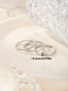 3pcs Cubic Zirconia Twisted Rope 925 Sterling Silver Ring Set, Elegant & Versatile Jewelry Gift Box, Suitable For Couples, Holidays, Parties, Festivals, Beach Vacation, Daily Wear