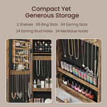SONGMICS Tủ đựng đồ trang sức gắn tường, tủ đựng đồ có gương có thể khóa để tiết kiệm không gian, tủ đựng đồ trang sức cho ký túc xá khi quay lại trường - Nâu mộc mạc - Xem 4