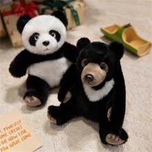 Juguete de peluche de oso negro y panda gigante de 23cm/9.05in realistas - Animales de peluche de calidad de museo con patas movibles, dúo de especies en peligro de extinción para decoración de vida silvestre y regalo de conservación, decoración especial de la habitación, regalo de cumpleaños para niños, regalo festivo