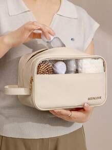 1Pc PU Transparent Toiletry Bag, Minimalism Waterproof Wash Bag With Zipper, Skin Friendly Solid Color Makeup Storage Bag, Portable Stylish Travel Toiletry Bag, Multi-Functional Cosmetic Bag, Large Capacity Clear Bag, Simple Cute Zipper Storage Bag Handheld, Beach Bag, Beach Tote Inner Bag, Gift For Summer, Anniversary, Valentine's Day, Vacation, Business Trip, Daily Use, Holiday, Back To School New Style In 2025.