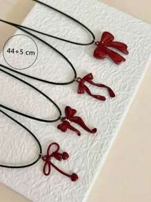 1pc Fashionable Red Bow Decor Pendant Necklace, Suitable For Ladies Daily Wear, Gift For Girlfriend/Wife On Valentine's Day, Birthday, Anniversary, Party