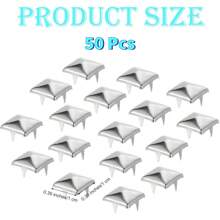 50/100pcs Square Pyramid Studs, 10mm 4-Prong Nailheads, Punk Rock Rivet Spots, For Bags, Shoes, Leather Crafts (Silver Color)