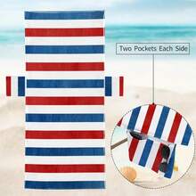 1pc Summer Striped Beach Chair Cover, Made Of Quick-Dry Microfiber, With Pockets, Suitable For Pool, Travel And Vacation Accessories, Machine Washable Beach Essentials - Multicolor - View 8