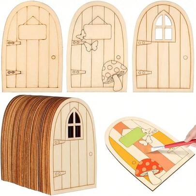 Wooden Fairy Door DIY Craft Kit, Unfinished Mini Door Shapes For Arts And Crafts, Doll Houses And Garden Tree Decorations