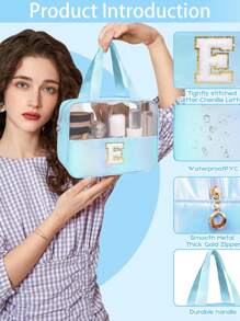 1 peça Bolsa de Maquiagem Monograma PVC Transparente, Organizador de Maquiagem Portátil à Prova d'Água, Bolsa de Transporte de Artigos de Higiene Pessoal de Chuveiro para Mulheres (Letra A~Z), Um Presente para a Mãe, Itens Essenciais de Bolsa de Praia, Acessórios de Férias, Nécessaire de Viagem de Cosméticos para o Dia dos Namorados, Nécessaires de Zíper para Suprimentos de Unhas