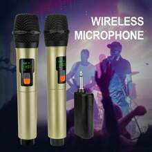 Micrófono inalámbrico recargable y receptor, sistema de micrófonos dinámicos de mano con botón de eco/silencio, para karaoke, reuniones, fiestas