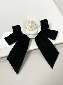Bros Pin Kerah Bunga Kamelia Pita Matte Baru Gaya Korea Mewah, Bros Bunga Pita untuk Wanita - Krem 0975 - View 9