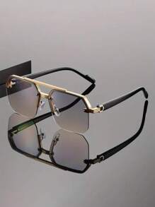 1 Pair Men's Square Double Bridge Aviator Sunglasses, High-Quality Metal Frame Design, Cool & Fashionable, Suitable For Daily, Vacation And Travel Use