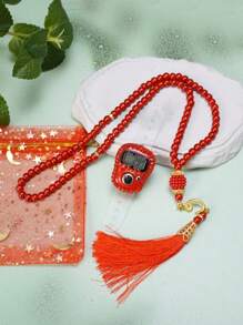 Juego de rosario musulmán y pulsera Tasbih empaquetado en una bolsa de regalo, con contador de anillo de diamante para mano