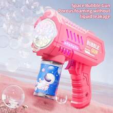 Pistola de burbujas con estilo mecánico de 10 orificios, creador automático de burbujas con luz LED, apropiado para juego con agua interior/exterior, fiestas y regalos de cumpleaños (pilas y solución de burbujas no incluidas)