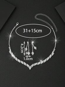 1 Set Bohemian Rhinestone Claw Chain Necklace & Bracelet Luxury Jewelry Set, Suitable For Women's Daily, Wedding And Party Wear - Silver - View 4