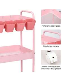 Carrito organizador de acero multifunción con ruedas fácil de mover almacenamiento cocina oficina baño resistente multiusos muebles organizador hogar práctico moderno - Rosa - Ver 5