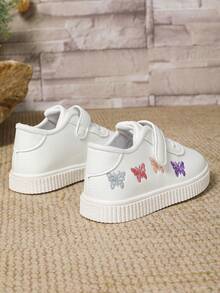 1 双幼儿女孩白色蝴蝶刺绣休闲运动鞋，舒适轻便，百搭时尚软底婴儿学步鞋，春秋季