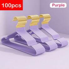 100/60/30pcs SteelCore Pro Non-Slip Metal Hangers In Gold - Premium Vinyl Coating Slim Space-Saving Design Perfect For Home Hotel Wardrobe Storage Durable Heavy-Duty Shoulders Closet Organizer - Multicolor - View 4