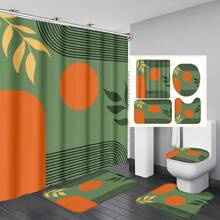 1pc/4pcs Bohemian Medieval Leaf & Sun Design Bathroom Waterproof Shower Curtain Set 12 Hooks, Bathroom Anti-Slip Mat, U-Shape Mat & Round Toilet Seat Cover, Full Bathroom Set For Multi-Scenarios Back To School