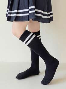4/2/1 Pair Girls Socks, Summer Thin Mesh Mid-Calf Socks, Classic Black & White Stripe School Style, Versatile Fashion, Skin-Friendly Soft Breathable Casual Sports Socks, Suitable For Daily Life, Holidays, Travel, Back To School