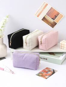 1 Pc Vertical Stripe Solid Color Pencil Case, Portable Stationery Bag, School Supplies For Big Friends And Primary School Student, First Day Of School - Multicolor - View 2