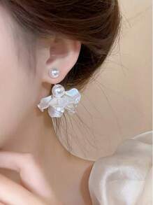 1 Pair Elegant Luxurious Floral Petal Design Hanging Earrings For Women, Fashionable Daily Wear