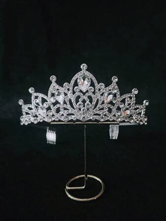 1pc Stylish Multifunctional Geometric Pattern Zinc Alloy Bridal Crown Headpiece, Casual Princess Crown Decor For Wedding, Photography, Any Occasion, Rhinestone