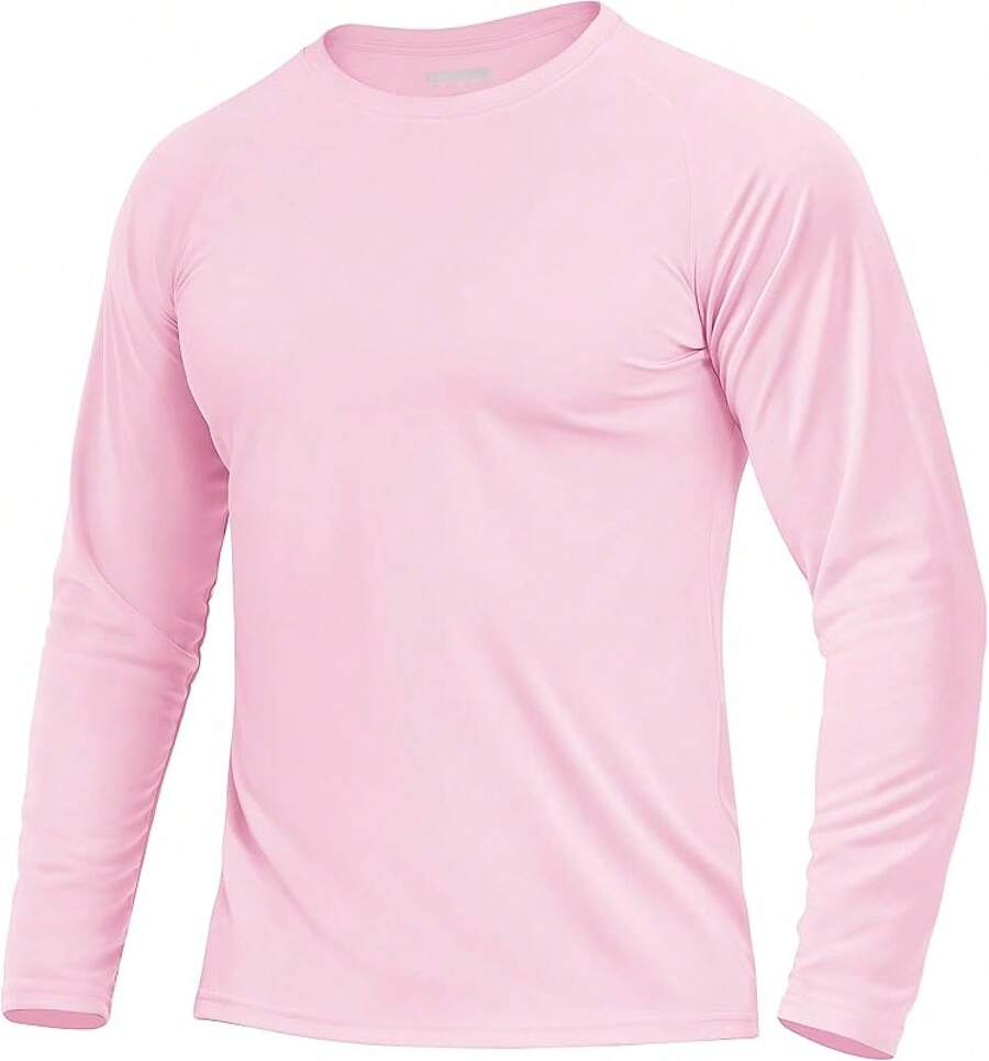 Camiseta de manga larga Boladeci para hombres con protección UPF 50 contra los rayos UV, de secado rápido y ligera, tipo rash guard para natación - Rosa Pálido - Ver 1