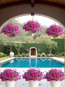 2/4/10pcs Colorful Artificial Floral Plants Set, Including Silk Daisy, Eucalyptus, Morning Glory Hanging Baskets, UV-Resistant, Suitable For Outdoor Decor, Garden, Patio, Wedding, Summer Decor, Home Decor, Living Room, Bedroom, Tabletop, Wall Decor, Vase Filler - Two Colors - View 5