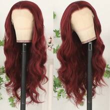 13X4 Light Blonde Body Wave Lace Front Wig 28" Soft Long Wavy Wigs Glueless Free Part 180% Density With Adjustable Straps & Combs Heat Resistant Blonde Synthetic Hair Replacement Wigs For Women Perfect For Daily Wear Parties & Special Occasions - 酒紅色 - 查看 2