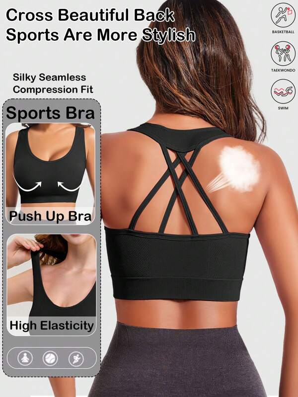 Sexy Women Tops Back Cross Strap Tank Top Running Sports Bra Breathable Soft Fitness Solid Color Yoga Bra Underwear Lingerie
