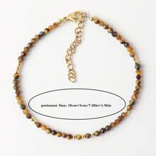 1 PIEZA Pulsera de Ojo de Tigre facetada de 3mm - Natural, estilo vintage bohemio con cadena en tono dorado, perfecta para uso diario o regalo, joyería versátil para todas las estaciones|Estilo vintage bohemio|Pulsera de piedra natural