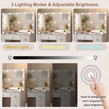 White Dressing Table 11 LED Lighted Mirror, 3 Color Modes Adjustable Brightness Mirror Dressing Makeup Table,Vanity Set 7 Drawers Dresser 39.4 X 15.7 X 55.2 Inch
