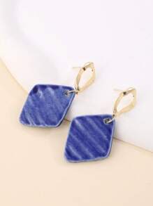 1 par de pendientes con colgante de cerámica en forma de rombo, estilo vintage y retro, color azul, adecuado para vacaciones, fiestas y uso diario