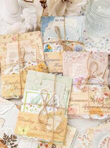 1 pacote com 100 folhas de papel de Bottom para artesanato e cartões com renda vazada, estilo artístico retrô com flores e borboletas, material de Bottom para decoração DIY, material de bordas de renda vazada, adesivos decorativos de flores em aquarela, suprimentos para escola, casa e escritório