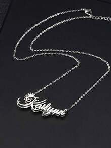 1pc Electroplated 18k Gold Stainless Steel Necklace, Fashionable DIY Personalized Stainless Steel Double-Sided Name Letter Necklace, Crown Name Pendant, Multiple Fonts Available For Customization, Including Exquisite High-End Boxes Unique Ideal Gifts For Her