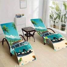 1 pieza Funda de silla de playa de secado rápido de alta calidad, diseño de furgoneta, extra grande y ultraligera, plegable y compacta con bolsillo lateral conveniente, ideal para viajes y tomar el sol, gran regalo para festivales y esenciales de playa