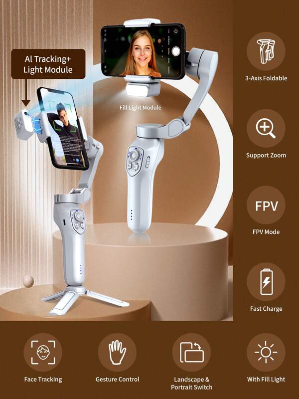 COMITOK 3-Achs Handheld Gimbal Stabilisator, tragbares faltbares Design, intelligente Gesten Steuerung & Verfolgung, Fülllicht, Smartphone Video Vlogging Live Stream Werkzeug, L7Cpro