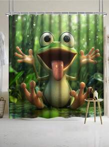 1/4 Stück Frosch Muster Duschvorhang Set, beinhaltet Duschvorhang, 12 Haken, Badematte, U-förmige Toilettenvorlage, Toilettensitzabdeckung, Badezimmer Dekoration, geeignet für Badezimmer Vorhang Set für den Schulanfang