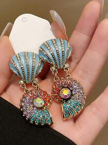 2 pièces Ensemble de collier et boucles d'oreilles avec pendentif multicouche imitation perle, coquillage et étoile de style luxe océanique