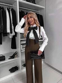 女士优雅纯色无袖阔腿连体裤，适合日常通勤