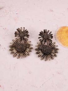 2pcs Luxury Design Vintage Sunflower & Daisy Drop Earrings For Women, Alloy Chic Versatile Elegant Earrings