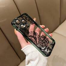 Phone Case - High-Quality Silicone Clear Soft Case Cover With Lace Pattern For Iphone 15 Pro Max, Iphone 14 Pro Max, Iphone 16 Pro Max, Iphone 16 Plus - Compatible With Iphone 13 Pro Max, 14 Pro, 15 Plus, 16 Pro,11, 12, XS/X ,XSMAX Electroplated Silicone Phone Case, High-End Fashion - 黑色 - 查看 3