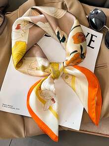1pc Elegant Floral Print Faux Silk Satin Fashion Versatile Women Scarf, Silky Soft Lightweight Neckerchief, Headband, Shawl, Suitable For Daily, Gala, Photo Shoot, Party, Commute, Accentuates Feminine Charm - Multicolor - View 13