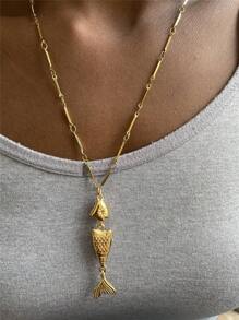 Stainless Steel Ocean Holiday Fish Rope Pendant Necklace For Women, Summer