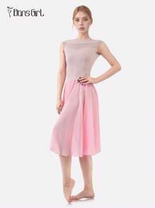 DonsGirl 1 Stück Damen eleganter fließender Chiffon Ballettrock in hellem Rosa von DonsGirl, wadenlanger Rock mit elastischem Bund für Bauchtanz, Prinzessin Party Cosplay Aufführungskostüm Tanzbekleidung
